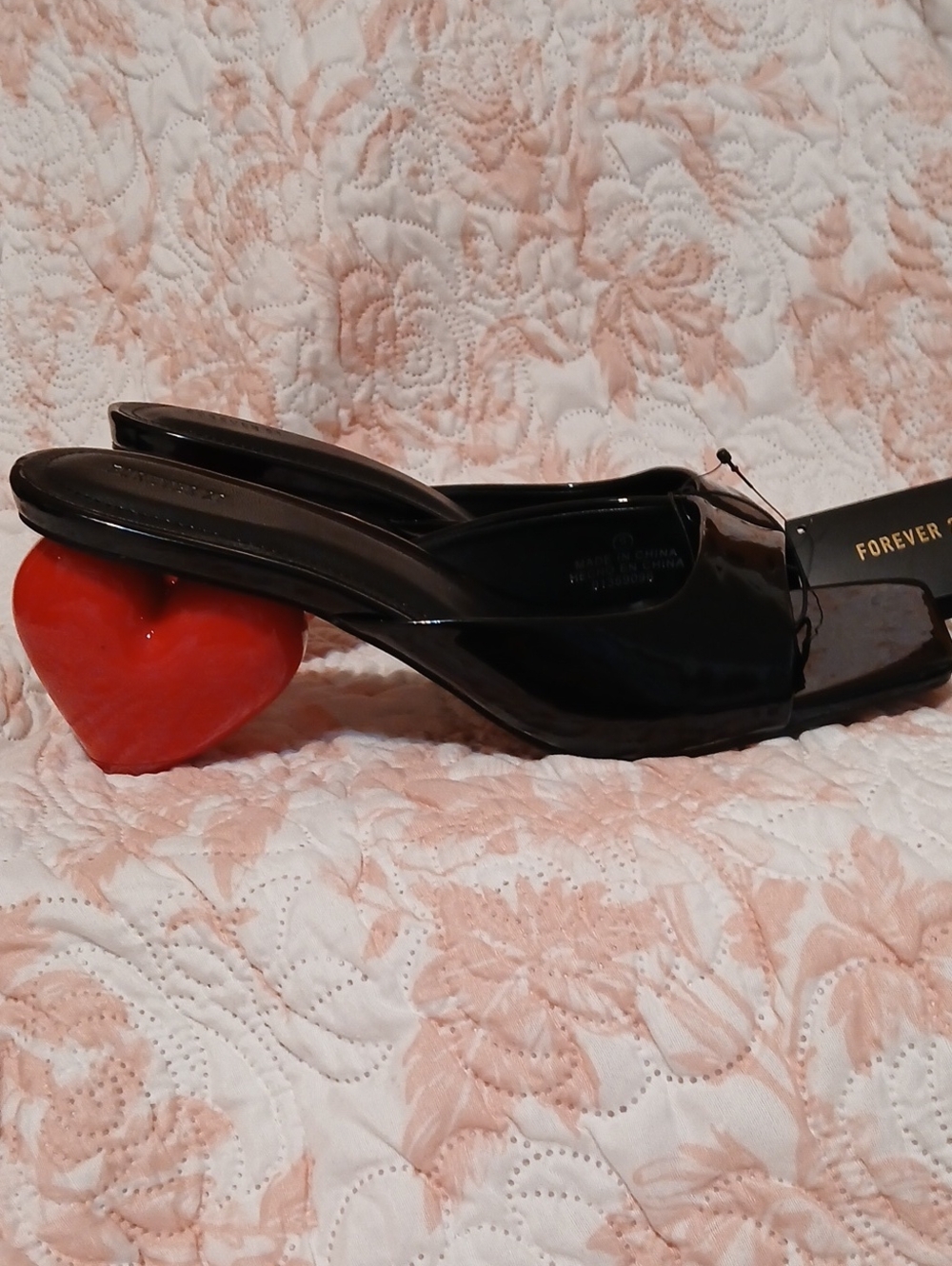 Forever 21 Black Patent Mule with Red Heart Heel